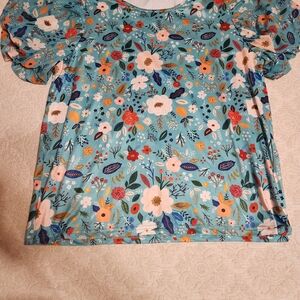Floral Print Puff Sleeve Top, Sterling Kreek, Size Large
